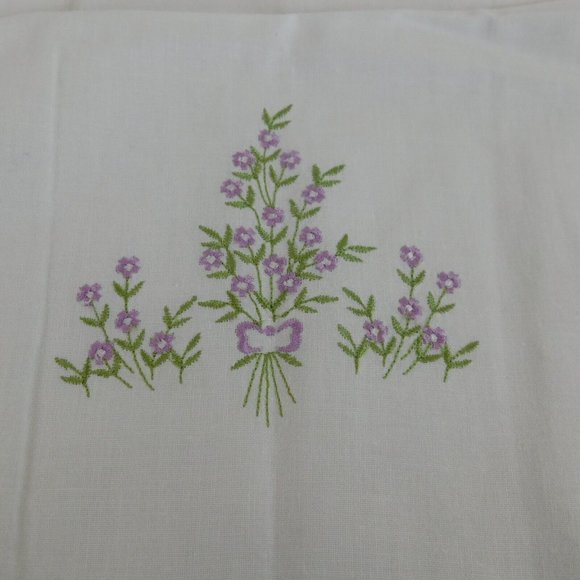 Embroidered Purple Flower Tablecloth Cover Dresser Scarf Raz Import Cotton 25x15 - Picture 1 of 7